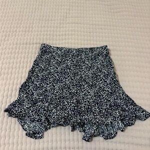 Navy Floral Ruffle Mini Skirt